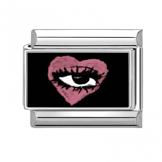Immagine di 1 Pz 304 Acciaio Inossidabile San Valentino Bracciale con Charm Italiano a Maglie, Creazione di Gioielli Fai-da-te Tono Argento Nero Rettangolo Occhi 10mm x 9mm