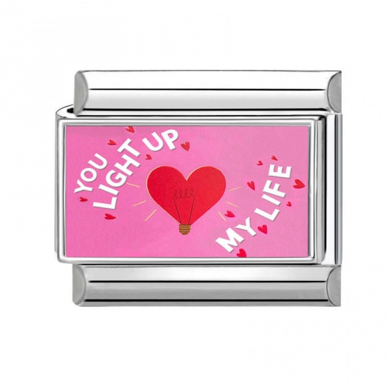 Immagine di 1 Pz 304 Acciaio Inossidabile San Valentino Bracciale con Charm Italiano a Maglie, Creazione di Gioielli Fai-da-te All'Ingrosso Tono Argento Rosa Rettangolo Cuore 10mm x 9mm