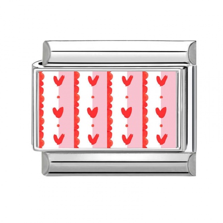 Picture of 1 Piece 304 Stainless Steel Valentine's Day Italian Charm Links For DIY Bracelet Jewelry Making Wholesale Silver Tone Pink Rectangle Heart 10mm x 9mm