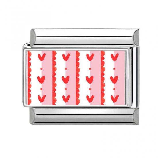 Immagine di 1 Pz 304 Acciaio Inossidabile San Valentino Bracciale con Charm Italiano a Maglie, Creazione di Gioielli Fai-da-te All'Ingrosso Tono Argento Rosa Rettangolo Cuore 10mm x 9mm