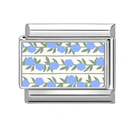 Picture of 1 Piece 304 Stainless Steel Italian Charm Links For DIY Bracelet Jewelry Making Wholesale Silver Tone Blue Rectangle Flower 10mm x 9mm