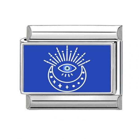 Picture of 1 Piece 304 Stainless Steel Italian Charm Links For DIY Bracelet Jewelry Making Wholesale Silver Tone Blue Rectangle Eye 10mm x 9mm