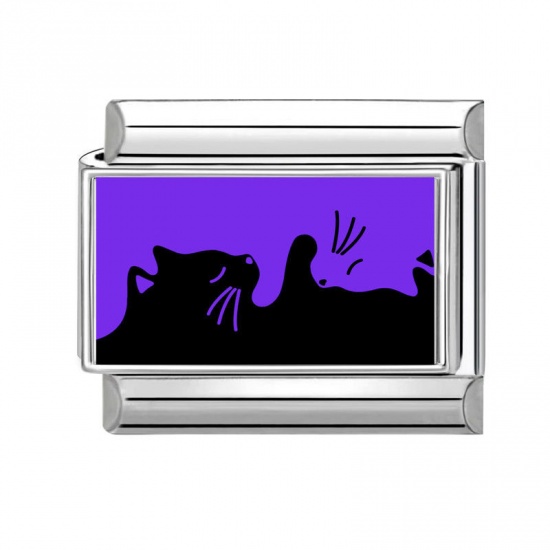 Immagine di 1 Pz 304 Acciaio Inossidabile Bracciale con Charm Italiano a Maglie, Creazione di Gioielli Fai-da-te All'Ingrosso Tono Argento Nero Rettangolo Gatto 10mm x 9mm