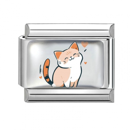 Picture of 1 Piece 304 Stainless Steel Italian Charm Links For DIY Bracelet Jewelry Making Wholesale Silver Tone Multicolor Rectangle Cat 10mm x 9mm