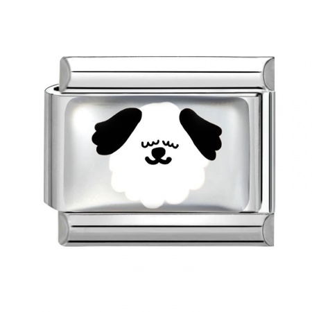 Picture of 1 Piece 304 Stainless Steel Italian Charm Links For DIY Bracelet Jewelry Making Wholesale Silver Tone White Rectangle Dog 10mm x 9mm
