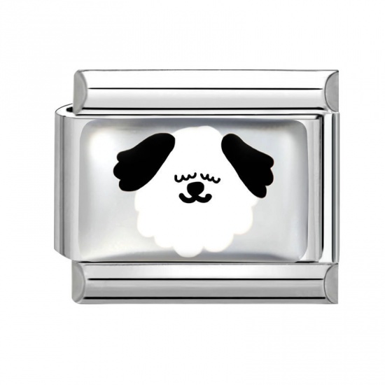 Picture of 1 Piece 304 Stainless Steel Italian Charm Links For DIY Bracelet Jewelry Making Wholesale Silver Tone White Rectangle Dog 10mm x 9mm