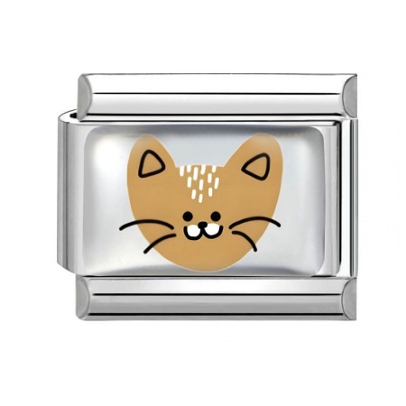 Picture of 1 Piece 304 Stainless Steel Italian Charm Links For DIY Bracelet Jewelry Making Wholesale Silver Tone Brown Rectangle Cat 10mm x 9mm