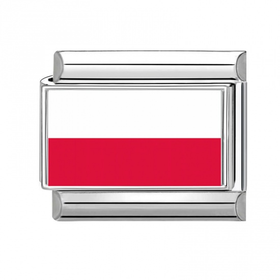 Picture of 1 Piece 304 Stainless Steel Italian Charm Links For DIY Bracelet Jewelry Making Wholesale Silver Tone Rectangle Polish Flag 10mm x 9mm