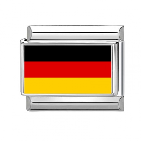 Picture of 1 Piece 304 Stainless Steel Italian Charm Links For DIY Bracelet Jewelry Making Wholesale Silver Tone Rectangle German Flag 10mm x 9mm