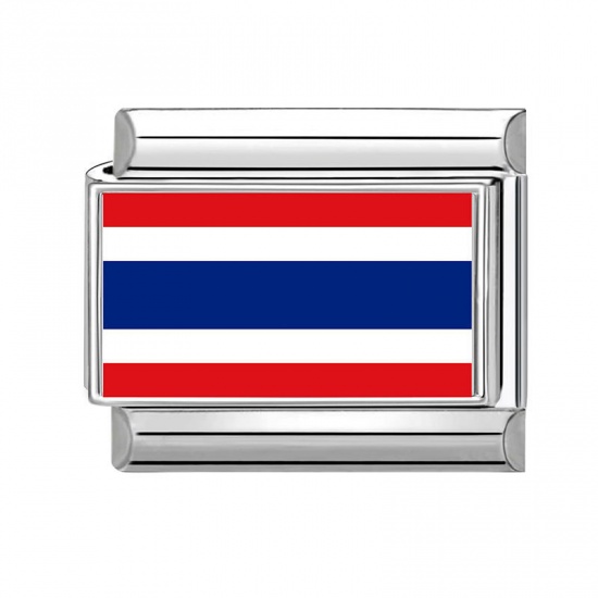 Picture of 1 Piece 304 Stainless Steel Italian Charm Links For DIY Bracelet Jewelry Making Wholesale Silver Tone Rectangle Thailand Flag 10mm x 9mm