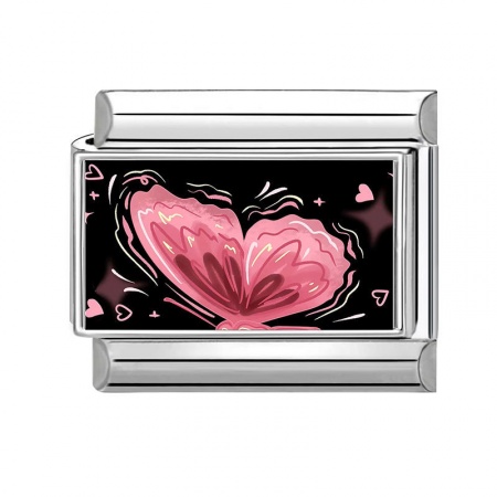 Picture of 1 Piece 304 Stainless Steel Valentine's Day Italian Charm Links For DIY Bracelet Jewelry Making Wholesale Silver Tone Pink Rectangle Heart 10mm x 9mm
