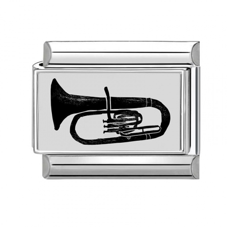 Picture of 1 Piece 304 Stainless Steel Italian Charm Links For DIY Bracelet Jewelry Making Wholesale Silver Tone Black Rectangle Bugle 10mm x 9mm