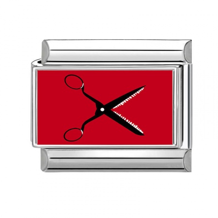 Picture of 1 Piece 304 Stainless Steel Italian Charm Links For DIY Bracelet Jewelry Making Wholesale Silver Tone Red Rectangle Scissors 10mm x 9mm