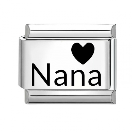 Picture of 1 Piece 304 Stainless Steel Family Jewelry Italian Charm Links For DIY Bracelet Jewelry Making Wholesale Silver Tone Black Rectangle Heart Message " Nana " 10mm x 9mm