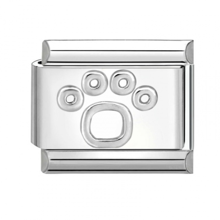 Picture of 1 Piece 304 Stainless Steel Italian Charm Links For DIY Bracelet Jewelry Making Wholesale Silver Tone Rectangle Paw Print 10mm x 9mm