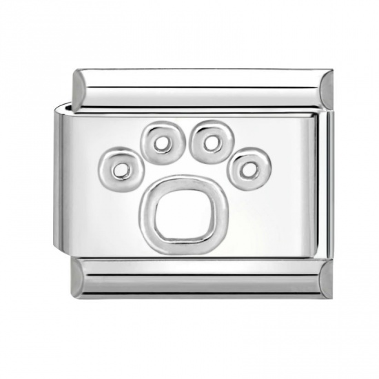 Picture of 1 Piece 304 Stainless Steel Italian Charm Links For DIY Bracelet Jewelry Making Wholesale Silver Tone Rectangle Paw Print 10mm x 9mm