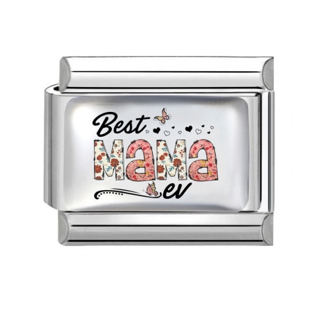 Picture of 1 Piece 304 Stainless Steel Mother's Day Italian Charm Links For DIY Bracelet Jewelry Making Wholesale Silver Tone Rectangle Message " Best Mama " 10mm x 9mm