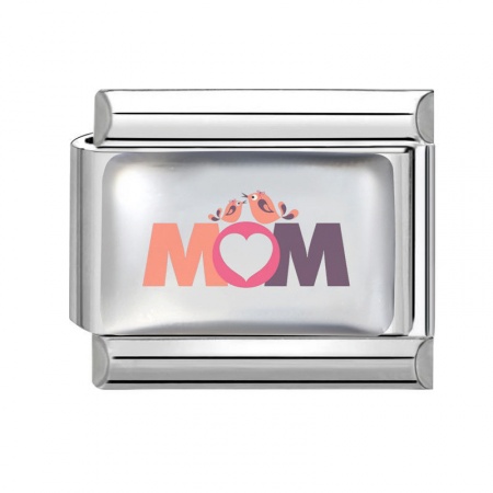 Picture of 1 Piece 304 Stainless Steel Mother's Day Italian Charm Links For DIY Bracelet Jewelry Making Wholesale Silver Tone Rectangle Message " Mom " 10mm x 9mm