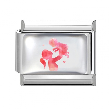 Picture of 1 Piece 304 Stainless Steel Mother's Day Italian Charm Links For DIY Bracelet Jewelry Making Wholesale Silver Tone Pink Rectangle Mother/ Mom 10mm x 9mm