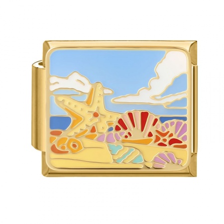 Picture of 1 Piece 304 Stainless Steel Oil Painting Style Italian Charm Links For DIY Bracelet Jewelry Making Wholesale Gold Plated Multicolor Rectangle Marine Animal Enamel 10mm x 9mm