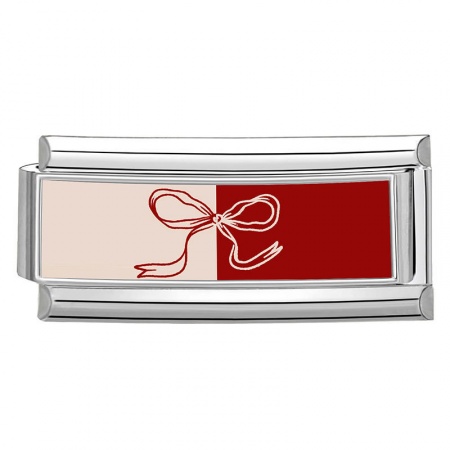 Picture of 1 Piece 304 Stainless Steel Italian Charm Links For DIY Bracelet Jewelry Making Wholesale Silver Tone Red Rectangle Bowknot 20mm x 9mm