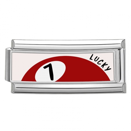 Picture of 1 Piece 304 Stainless Steel Italian Charm Links For DIY Bracelet Jewelry Making Wholesale Silver Tone Red Rectangle No.7 Billiard Pool Ball Message " Lucky " 20mm x 9mm