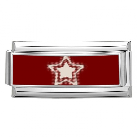 Picture of 1 Piece 304 Stainless Steel Italian Charm Links For DIY Bracelet Jewelry Making Wholesale Silver Tone Red Rectangle Pentagram Star 20mm x 9mm