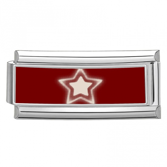 Picture of 1 Piece 304 Stainless Steel Italian Charm Links For DIY Bracelet Jewelry Making Wholesale Silver Tone Red Rectangle Pentagram Star 20mm x 9mm