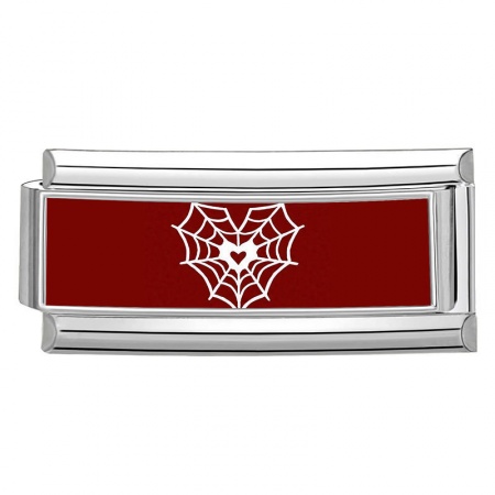 Picture of 1 Piece 304 Stainless Steel Italian Charm Links For DIY Bracelet Jewelry Making Wholesale Silver Tone Red Rectangle Halloween Cobweb 20mm x 9mm
