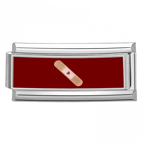 Picture of 1 Piece 304 Stainless Steel Italian Charm Links For DIY Bracelet Jewelry Making Wholesale Silver Tone Red Rectangle Adhesive Bandage 20mm x 9mm