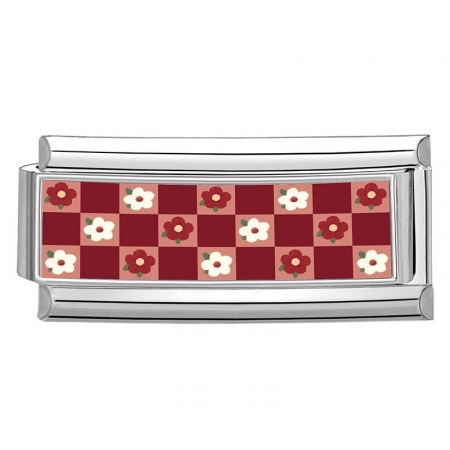 Picture of 1 Piece 304 Stainless Steel Italian Charm Links For DIY Bracelet Jewelry Making Wholesale Silver Tone Red Rectangle Flower 20mm x 9mm