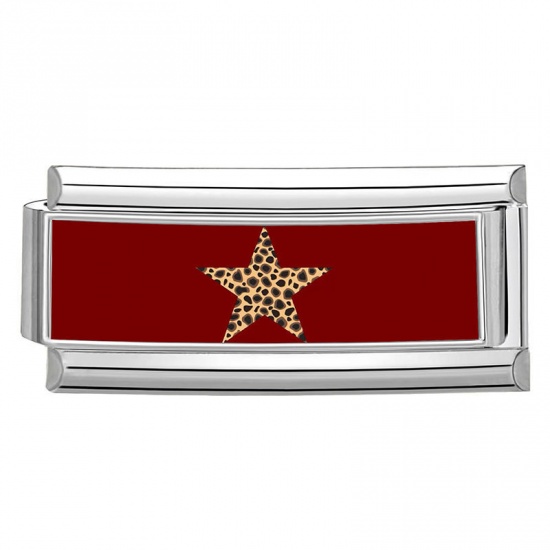 Picture of 1 Piece 304 Stainless Steel Italian Charm Links For DIY Bracelet Jewelry Making Wholesale Silver Tone Red Rectangle Pentagram Star 20mm x 9mm