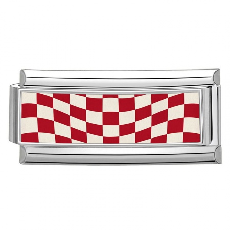 Picture of 1 Piece 304 Stainless Steel Italian Charm Links For DIY Bracelet Jewelry Making Wholesale Silver Tone Red Rectangle Grid Checker 20mm x 9mm