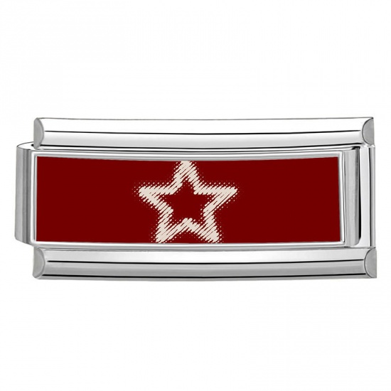 Picture of 1 Piece 304 Stainless Steel Italian Charm Links For DIY Bracelet Jewelry Making Wholesale Silver Tone Red Rectangle Pentagram Star 20mm x 9mm