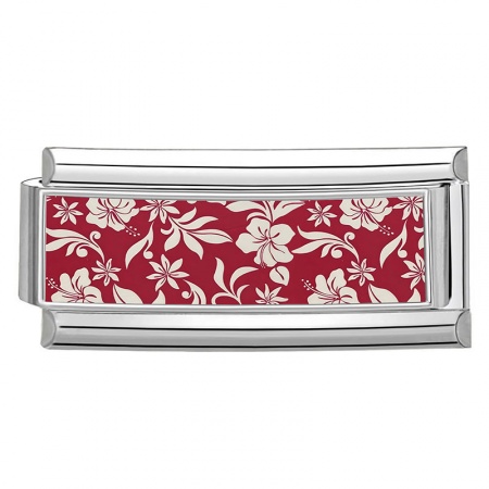 Picture of 1 Piece 304 Stainless Steel Italian Charm Links For DIY Bracelet Jewelry Making Wholesale Silver Tone Red Rectangle Flower 20mm x 9mm