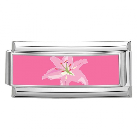 Picture of 1 Piece 304 Stainless Steel Italian Charm Links For DIY Bracelet Jewelry Making Wholesale Silver Tone Hot Pink Rectangle Flower 20mm x 9mm