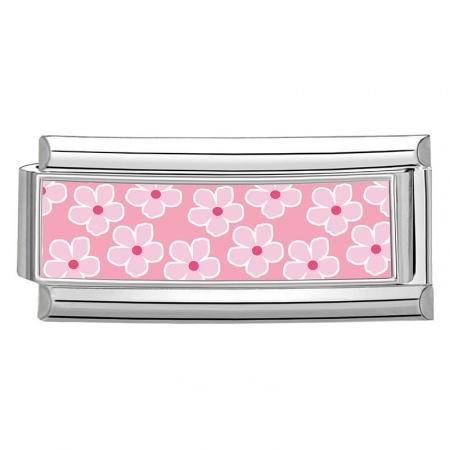 Picture of 1 Piece 304 Stainless Steel Italian Charm Links For DIY Bracelet Jewelry Making Wholesale Silver Tone Pink Rectangle Flower 20mm x 9mm