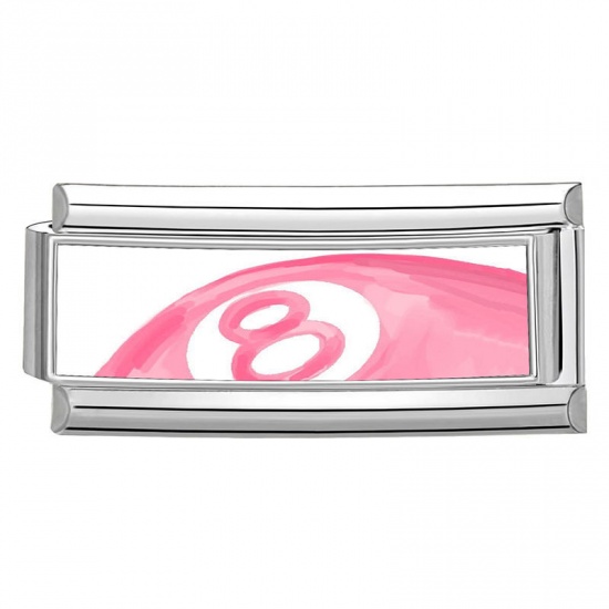 Picture of 1 Piece 304 Stainless Steel Italian Charm Links For DIY Bracelet Jewelry Making Wholesale Silver Tone Pink Rectangle Infinity Symbol 20mm x 9mm