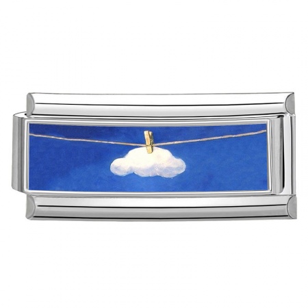 Picture of 1 Piece 304 Stainless Steel Italian Charm Links For DIY Bracelet Jewelry Making Wholesale Silver Tone Dark Blue Rectangle Cloud 20mm x 9mm