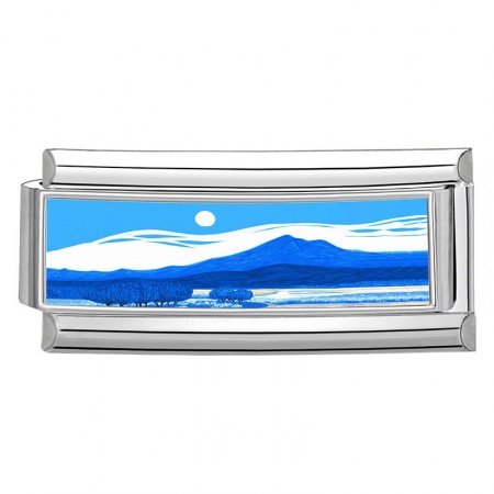 Picture of 1 Piece 304 Stainless Steel Italian Charm Links For DIY Bracelet Jewelry Making Wholesale Silver Tone Blue Rectangle Mountain 20mm x 9mm