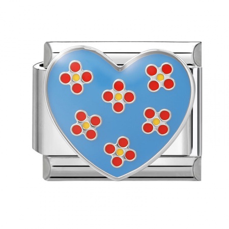 Picture of 1 Piece 304 Stainless Steel Valentine's Day Italian Charm Links For DIY Bracelet Jewelry Making Wholesale Silver Tone Blue Enamel Rectangle Heart 10mm x 9mm