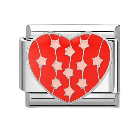 Picture of 1 Piece 304 Stainless Steel Valentine's Day Italian Charm Links For DIY Bracelet Jewelry Making Wholesale Silver Tone Red Enamel Rectangle Heart 10mm x 9mm
