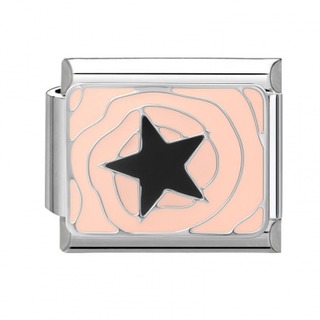 Picture of 1 Piece 304 Stainless Steel Italian Charm Links For DIY Bracelet Jewelry Making Wholesale Silver Tone Orange Pink Enamel Rectangle Pentagram Star 10mm x 9mm