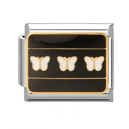 Picture of 1 Piece 304 Stainless Steel Insect Italian Charm Links For DIY Bracelet Jewelry Making Wholesale Silver Tone Pink Enamel Rectangle Butterfly 10mm x 9mm