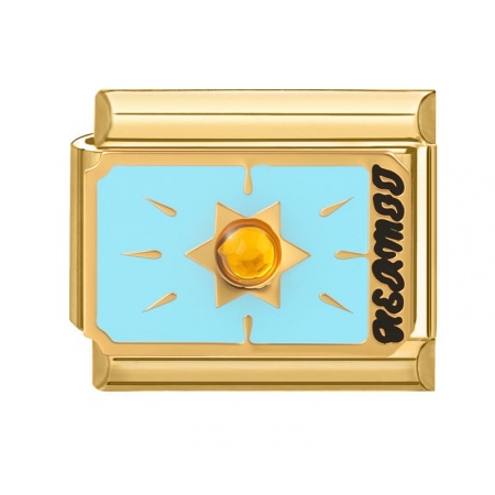 Picture of 1 Piece 304 Stainless Steel Tarot Italian Charm Links For DIY Bracelet Jewelry Making Wholesale Gold Plated Skyblue Enamel Rectangle Message " THE STAR " 10mm x 9mm