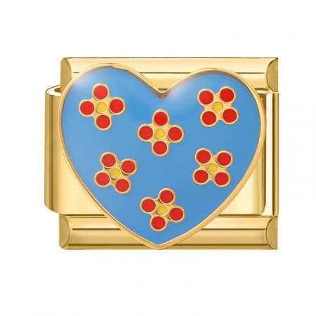 Picture of 1 Piece 304 Stainless Steel Valentine's Day Italian Charm Links For DIY Bracelet Jewelry Making Wholesale Gold Plated Blue Enamel Rectangle Heart 10mm x 9mm