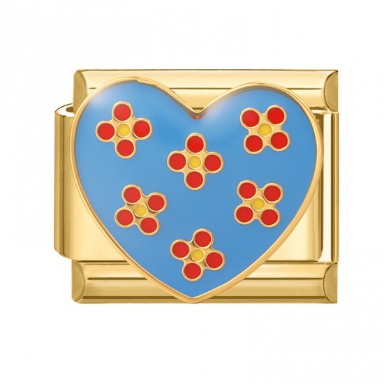 Immagine di 1 Pz 304 Acciaio Inossidabile San Valentino Bracciale con Charm Italiano a Maglie, Creazione di Gioielli Fai-da-te All'Ingrosso Oro Placcato Blu Smalto Rettangolo Cuore 10mm x 9mm