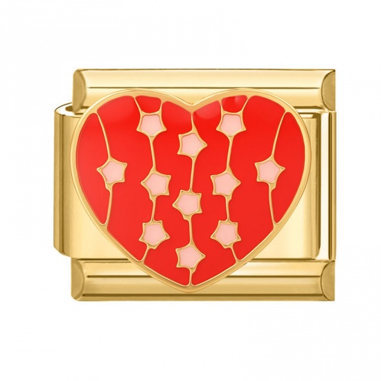 Immagine di 1 Pz 304 Acciaio Inossidabile San Valentino Bracciale con Charm Italiano a Maglie, Creazione di Gioielli Fai-da-te All'Ingrosso Oro Placcato Rosso Smalto Rettangolo Cuore 10mm x 9mm