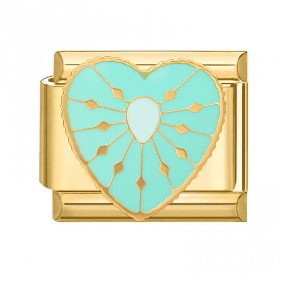 Immagine di 1 Pz 304 Acciaio Inossidabile San Valentino Bracciale con Charm Italiano a Maglie, Creazione di Gioielli Fai-da-te All'Ingrosso Oro Placcato Verde Smalto Rettangolo Cuore 10mm x 9mm
