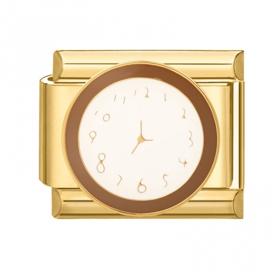 Immagine di 1 Pz 304 Acciaio Inossidabile Bracciale con Charm Italiano a Maglie, Creazione di Gioielli Fai-da-te All'Ingrosso Oro Placcato Bianco Smalto Rettangolo Orologio 10mm x 9mm